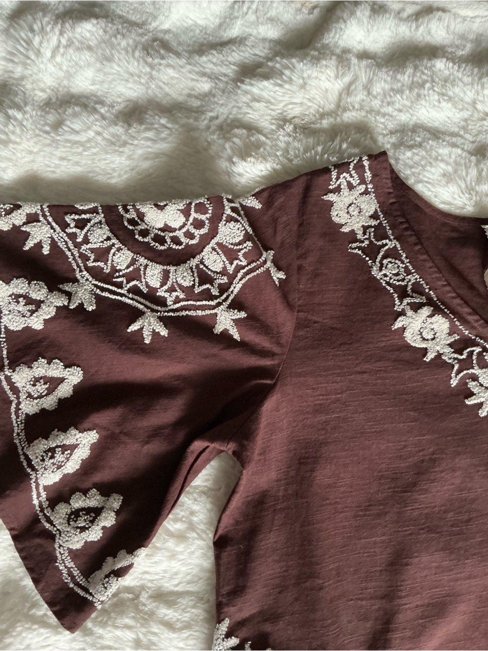 Uncle Frank Embroidered Boho Midi Dress Size M Brown Floral Pockets Side Slits - Picture 6 of 10